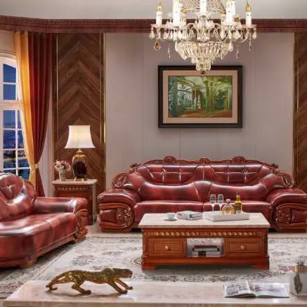 Высококачественная европейская деревянная антикварная мебель для гостиной, <span class=keywords><strong>диван</strong></span> из искусственной кожи