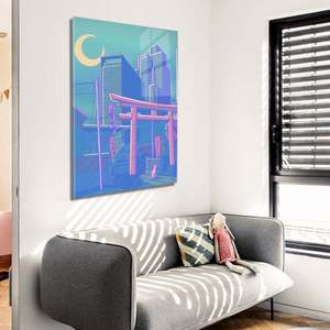<span class=keywords><strong>Bleu</strong></span> Style japonais Architecture néon Anime mur Art moderne néon peinture acrylique mur Art Decorwith éclairage - Product Image 3