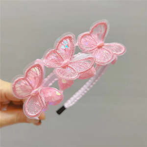 Diadema Kawaii con Lentejuelas de Mariposa y Encaje Pastel, Banda Elástica Suave para el Cabello para Niñas Pequeñas, Estilo Princesa para Uso Diario - Product Image 5