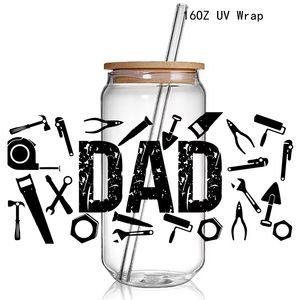 16oz Día <span class=keywords><strong>del</strong></span> <span class=keywords><strong>Padre</strong></span> Libbey Glass Can Wrap Calcomanía Papá Afirmaciones diarias Lata de vidrio Pegatinas de envoltura completa Best Dad Ever UV DTF Wrap Gift - Product Image 4