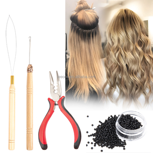 Оптовый набор инструментов для наращивания волос Leeons: эргономичные мини-клещи, крючки для крепления, микро- и нанокольца, бусины, 7 цветов - Product Image 3
