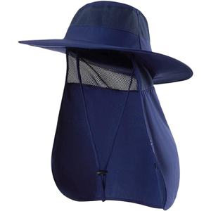 Vente en gros Chapeau de pêcheur unisexe de couleur unie Chapeau de seau d'été à large bord résistant au soleil en plein air avec couvre-visage et rabat pour le cou - Product Image 1