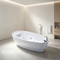 Baignoire de massage à remous en acrylique, baignoire ovale autoportante d'hydrothérapie avec jets, baignoire SPA individuelle pour salle de bain