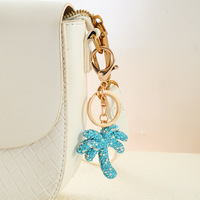 Porte-clés double face en strass, motif plante, pendentif métallique en forme de cocotier, accessoires scintillants pour clés de voiture, vente directe usine
