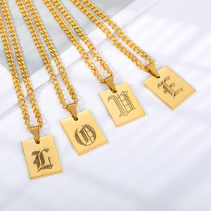 Nouvelle Chaîne de Lien Cubain <span class=keywords><strong>Initiale</strong></span> Vieil Anglais Lettre Pendentif Collier 24K Plaqué <span class=keywords><strong>Or</strong></span> Collier <span class=keywords><strong>En</strong></span> Acier Inoxydable <span class=keywords><strong>En</strong></span> Gros - Product Image 2
