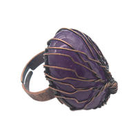 Bague ajustable artisanale rétro vintage en fil de cuivre, motif Arbre de Vie, avec pierre précieuse ovale et cristal de guérison, bande en bronze
