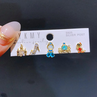 BOYI 5 pièces ensemble bijoux de mode princesse doux tempérament boucles d'oreilles 925 argent poste concepteur couleur Zircon boucles d'oreilles ensemble