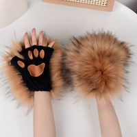 Gants longs en peluche à griffes de bête, accessoires de jeu de rôle d'Halloween, en fausse fourrure moelleuse et duveteuse, à doigts apparents, griffes de chat, pour fête et usage décontracté