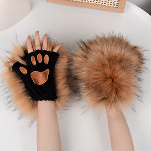 Long Plush Beast <b>Claw</b> <b>Gloves</b> Halloween Role-playing Props Fluffy Furry Faux Fur Leaky Finger Cat <b>Claw</b> Party Casual - Product Image 2