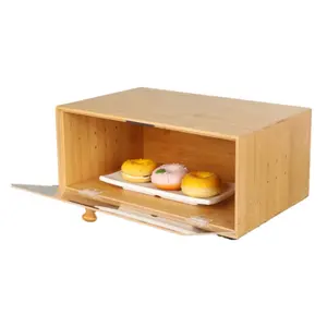 뜨거운 판매 수직 빈 로프 대나무 페이스트리 빵 도마 뚜껑이있는 보관 용기 상자