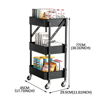 Chariot de rangement pliable à roulettes 3 ou 4 niveaux en acier au carbone, chariot utilitaire avec roues, plusieurs options de couleurs, étagère de rangement mobile