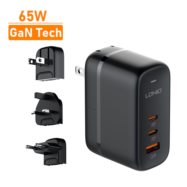 LDNIO Q366 GaN PD Usb-c Power Adapter Brick EU US UK Plug 65W Fast Charging Usb Replaceable Plug Original Cell Phone Charger