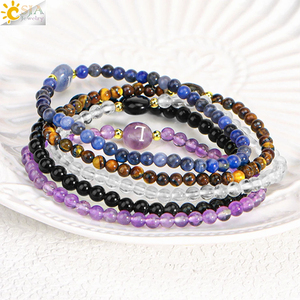 CSJA-Bracelet à bijoux en cristal de quartz rose de guérison, avec perles en pierre naturelle de 4mm, lettres initiales, pour femmes, H362 - Product Image 3