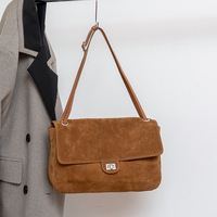 Sacs bandoulière pour femmes en cuir de vachette pleine fleur et daim, style à rabat avec fermoir rotatif, grande capacité, bandoulière réglable, sac à main quotidien