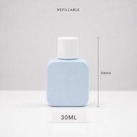 Flacon de parfum vide en gros, 30 ml, carré, en verre bleu dépoli avec capuchon blanc, rechargeable, flacons atomiseurs personnalisables avec logo