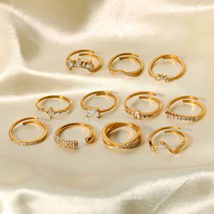 Fabricante de joyería Venta caliente 18K Chapado en circonita cúbica Anillo de dedo abierto Anillos ajustables de acero inoxidable - Product Image 2