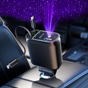 Cargador de Coche con Luz de Estrellas, Luz de Estrellas en <span class=keywords><strong>el</strong></span> Techo del Coche, Adaptador de Cargador de Teléfono para Coche 4 en 1 Retráctil, Cable USB C de Carga Rápida - Product Image 1
