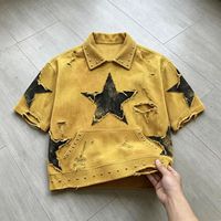 T-shirt Streetwear Homme Personnalisé avec Logo OEM, Coupe Ample et Lourde, Broderie Patchwork, Corduroy Oversize avec Rivets