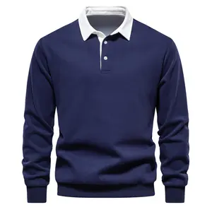 Wholesale Custom Logo Warm Stand Neck Polo Hoodi Blank Men Sweatshirt Polo Shirt Mens Long Sleeve Oversized Hoodi