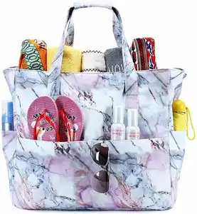 Bolso grande de playa para mujer, impermeable, con cremallera, personalizado, para piscina, gimnasio, viaje de comestibles con bolsillo húmedo