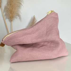 Bolsa de Cosméticos de Lino Vegano Grande con Cierre YKK y Logotipo Personalizado, Organizador de Artículos de Tocador - Product Image 4