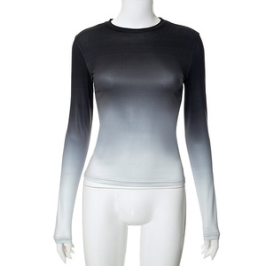 2024年韓国ファッションニット長袖OネックTシャツ女性服ブラウス - Product Image 4