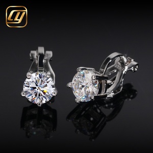 Unisex <b>Small</b> Hoop Clip Earrings 5 Prong Round Moissanite Huggie Earrings S925 <b>Silver</b> VVS Diamond <b>Small</b> Click Hoop Earring - Product Image 2