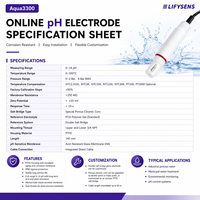Sensor de pH LIFYSENS Aqua3300 Personalizable con Doble Puente Salino, Núcleo Cerámico Poroso, Pantalla Digital, Opción de Cable de 60m para Agua del Grifo