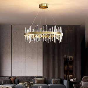 Lustres suspendus modernes en forme de cercle pour l'intérieur des hôtels avec anneaux en or - Product Image 3