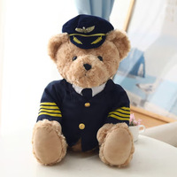 Boneka Beruang Teddy Pilot Custom, Boneka Kapten Pesawat Lucu, Hadiah Mainan Hewan Terbaik untuk Anak-Anak, Isian Kapas PP, Boneka Beruang Plush