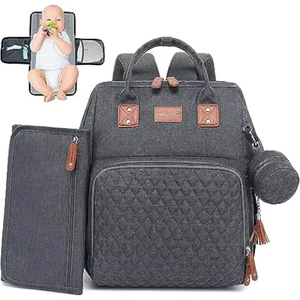 Free Sample Custom Stylish Vegan Polyester Mummy Nappy <b>Maternity</b> Baby Diaper <b>Bag</b> Backpack Anti-Theft Water Resistant Nightlight - Product Image 4