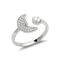 SSR131 Mond-Design Ring mit Perlenfassungen aus 925 Sterling Silber Rohlinge zur Herstellung von Perlenschmuck