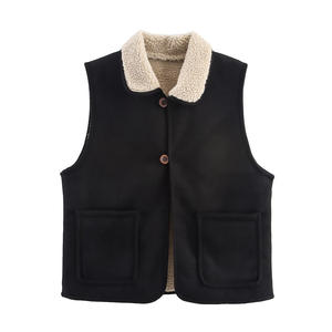 Custom <strong>Women</strong> Notch Lapel <strong>Sherpa</strong> Vest Sleeveless Waistcoat Fall Winter Outerwear Cozy Fleece <strong>Gilet</strong> OEM Factory Direct Wholesale - Product Image 4