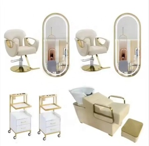 Ensemble de mobilier de salon de coiffure de luxe noir et or, équipement de beauté, chaise de barbier, chaise de manucure et miroir à vendre - Product Image 1