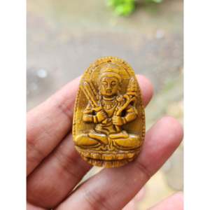 Colgante Tallado Acala en Piedra Ojo de Tigre, un Símbolo Feroz de Protección, Voluntad y Disciplina Espiritual, 1.7 pulgadas Largo - Product Image 1