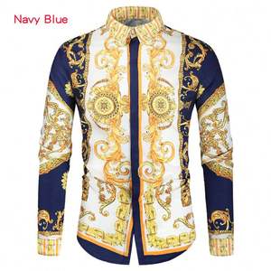 Venta al por mayor nueva moda hombres manga larga botón solapa primavera otoño rojo Retro impresión Slim <span class=keywords><strong>Caballero</strong></span> Tops blusa <span class=keywords><strong>camisa</strong></span> Casual - Product Image 4