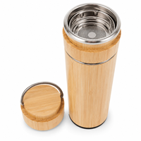 Botol Termal Bambu 15oz Grosir Stok Lokal AS dengan Infuser Teh dan Pegangan untuk Hadiah Karyawan, Cocok untuk Ukiran Laser