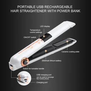 Cordless LED <strong>Hair</strong> <strong>Straightener</strong> Portable <strong>Mini</strong> Flat Iron Travel USB Rechargeable Wireless Curler for Short <strong>Hair</strong> RV Use - Product Image 5