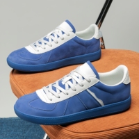 Baskets décontractées classiques de style allemand pour hommes, en cuir et daim blancs, à lacets, pour la ville