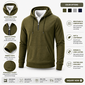 Sweat-shirt à capuche zippé pour le golf, personnalisé avec logo, léger, respirant, coupe athlétique décontractée, pour fabricants de vêtements - Product Image 3