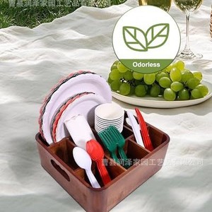 Wooden Multi Compartment Tableware <b>Storage</b> <b>Box</b> 10.5 In With Handle For <b>Kitchen</b> Drawer Organizer - Product Image 4