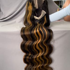 ผมบราซิล 1b/27 ไฮไลท์สำหรับวิกผมลอนบอดี้เวฟ เส้นผมเรียงตัวแบบเรมี่ สำหรับวิกผมลูกไม้แบบใส 13*4 สำหรับผู้หญิงผิวสีดำ - Product Image 3