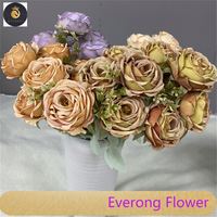 Fleurs décoratives pour la maison 9 têtes de roses dorées artificielles en plastique