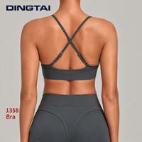 Soutien-gorge de sport Dingtai à double brossage, dos profond découpé en V, avec coussinets amovibles, bonnet complet, sans armatures, maintien moyen pour femme, cyclisme