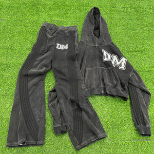 Survêtement homme en coton à rayures latérales imprimé logo avec fermeture éclair Survêtement évasé lavé à l'acide avec strass Ensemble de survêtement personnalisé - Product Image 5