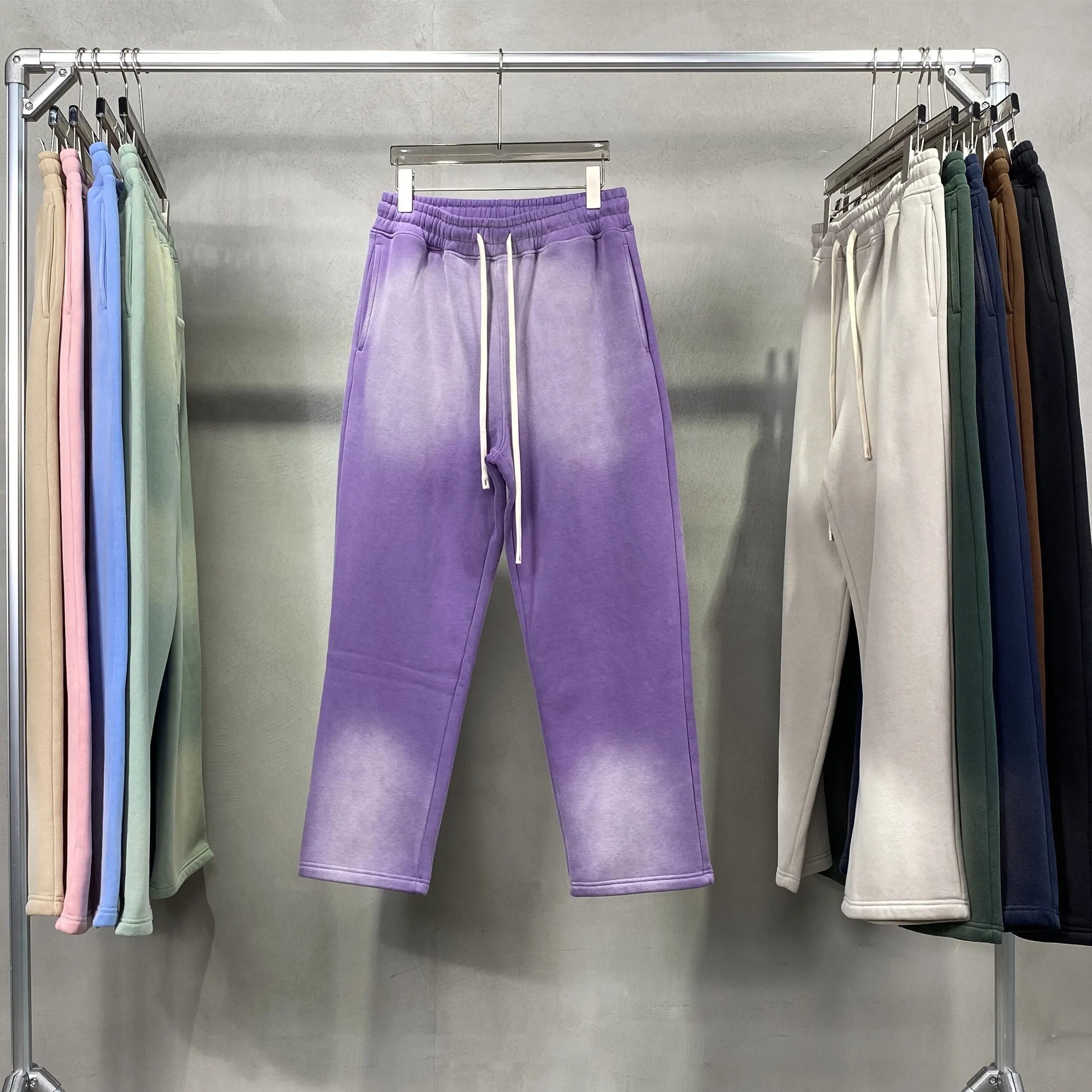 Pantalones de chándal lavados vintage de colores personalizados, ropa de calle de lana de algodón en blanco para hombre, pantalones deportivos desgastados lavados con ácido para correr