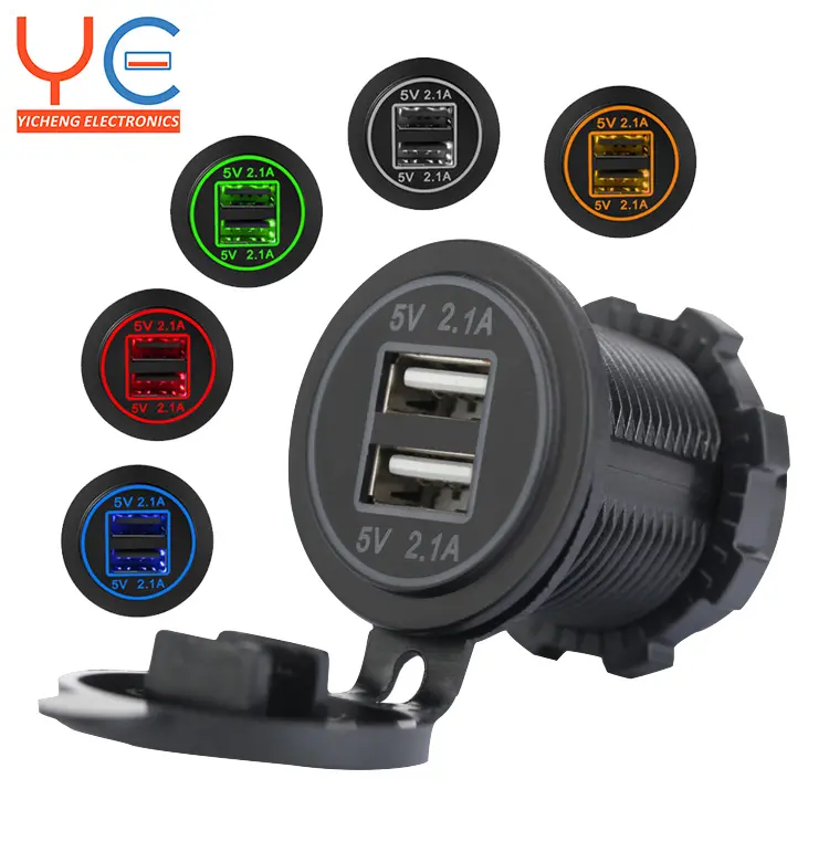 A17R Lampu LED Dua 2 Port 4.2A, Soket Power Outlet Sepeda Motor USB Pengisi Daya Ponsel untuk Truk Mobil Bus Laut