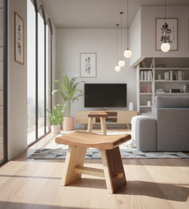 Tabouret en bois de Suar courbé, forme ergonomique lisse, structure en bois massif, finition naturelle, design industriel moderne, écologique, chambre à coucher - Product Image 3