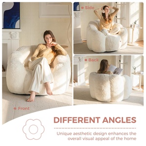 Modern Round Tufted <b>Bean</b> <b>Bag</b> Sofa One Seat Extra Soft Microfiber Fabric Upholstery for - Product Image 2