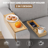 Table de canapé pliable antidérapante 2 en 1 en bambou avec porte-gobelet amovible pour fauteuil et canapé
